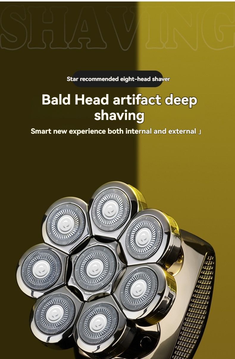 8 blade head shaver, bald head trimmer, hair trimmer for men, grooming tool, USB rechargeable shaver, head shaver Australia, bald head grooming kit - Silver - Size SET