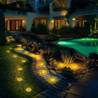 solar ground disk lights, outdoor lighting Australia, 8 LED lights, stainless steel solar lights, path lighting, garden driveway lights, courtyard lawn lighting, solar powered ground lights, energy efficient garden lights, automatic dusk to dawn lights -