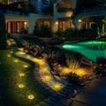 solar ground disk lights, outdoor lighting Australia, 8 LED lights, stainless steel solar lights, path lighting, garden driveway lights, courtyard lawn lighting, solar powered ground lights, energy efficient garden lights, automatic dusk to dawn lights -