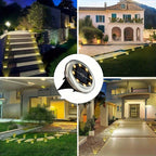 solar ground disk lights, outdoor lighting Australia, 8 LED lights, stainless steel solar lights, path lighting, garden driveway lights, courtyard lawn lighting, solar powered ground lights, energy efficient garden lights, automatic dusk to dawn lights -