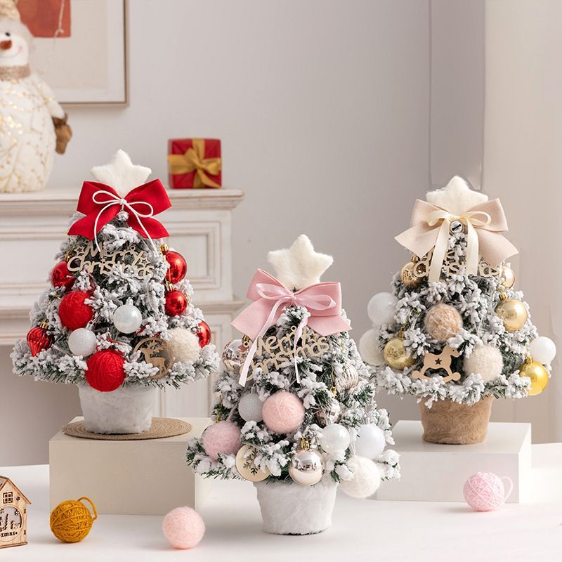 mini desktop Christmas tree, flocked pink Christmas tree, Christmas tree set, Christmas decorations, DIY Christmas tree, Christmas gift, office Christmas decor, festive tabletop tree - Christmas - Size 1