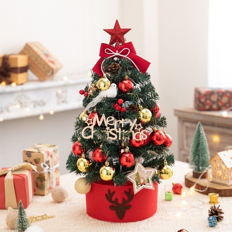 Mini Desktop Christmas Tree Flocked Pink Christmas Tree Christmas Tree Set - red and white - Size 45cm