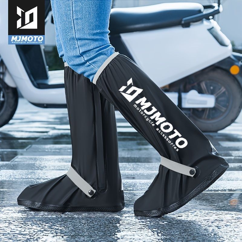 waterproof rain boot covers, non-slip boot covers, thickened boot covers, high-tube rain boot covers, camping rain gear, rainy day footwear, outdoor rain protection - Black - Size L