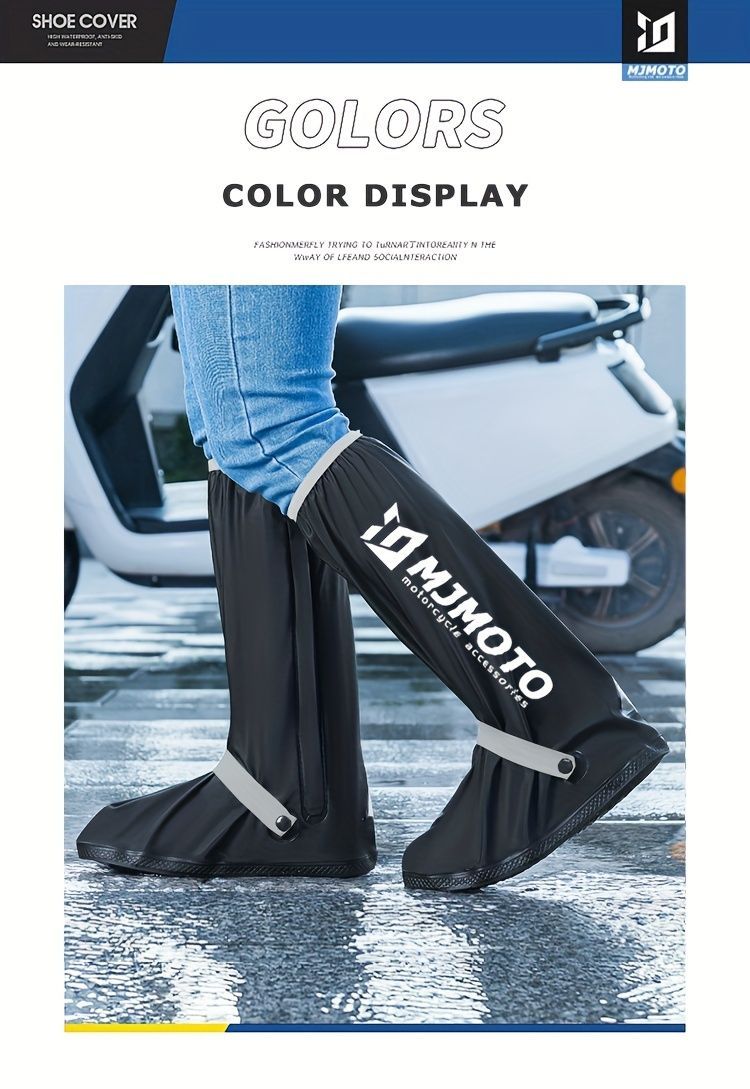 waterproof rain boot covers, non-slip boot covers, thickened boot covers, high-tube rain boot covers, camping rain gear, rainy day footwear, outdoor rain protection - Black - Size S