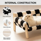 cat sofa bed, faux-fur cat bed, checkered pet bed, warm pet bed, washable pet bed, wooden cat bed, small dog bed, Australian pet bed - Beige - Size L