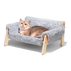 cat sofa bed, faux-fur cat bed, checkered pet bed, warm pet bed, washable pet bed, wooden cat bed, small dog bed, Australian pet bed - black and white squares - Size L