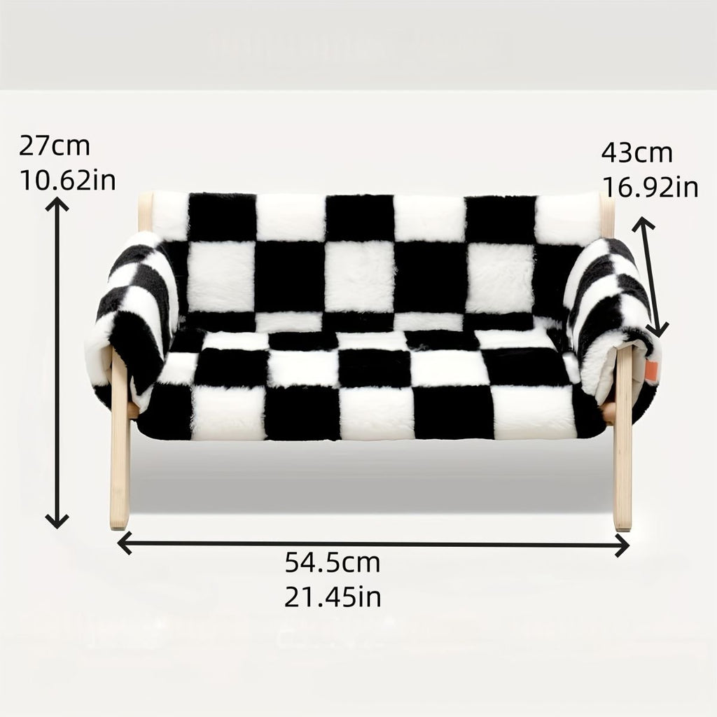 cat sofa bed, faux-fur cat bed, checkered pet bed, warm pet bed, washable pet bed, wooden cat bed, small dog bed, Australian pet bed - black and white squares - Size L