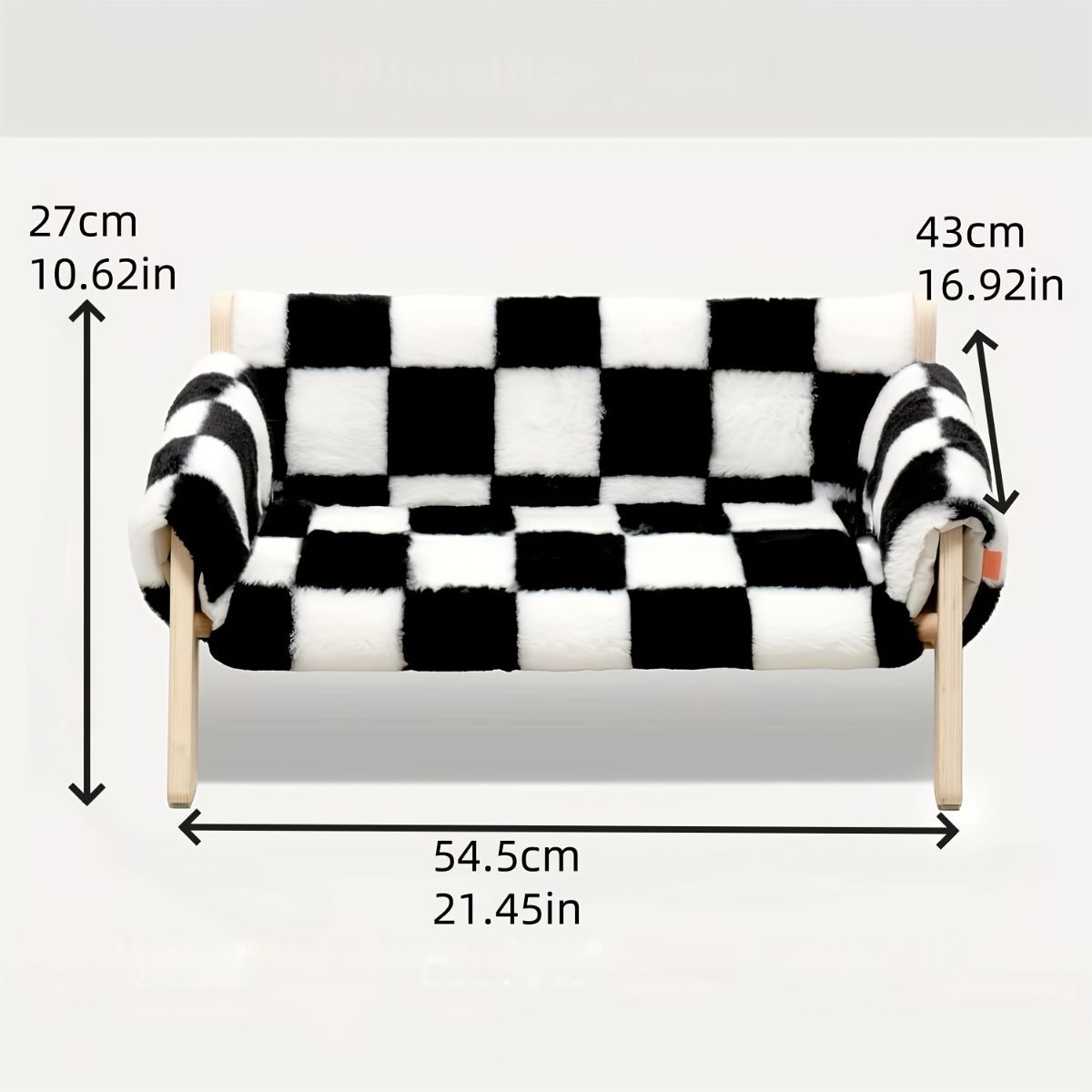 cat sofa bed, faux-fur cat bed, checkered pet bed, warm pet bed, washable pet bed, wooden cat bed, small dog bed, Australian pet bed - black and white squares - Size L