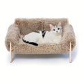 cat sofa bed, faux-fur cat bed, checkered pet bed, warm pet bed, washable pet bed, wooden cat bed, small dog bed, Australian pet bed - Brown - Size L