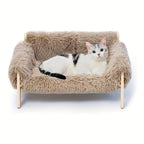 cat sofa bed, faux-fur cat bed, checkered pet bed, warm pet bed, washable pet bed, wooden cat bed, small dog bed, Australian pet bed - Brown - Size L