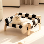 cat sofa bed, faux-fur cat bed, checkered pet bed, warm pet bed, washable pet bed, wooden cat bed, small dog bed, Australian pet bed - Gray - Size L