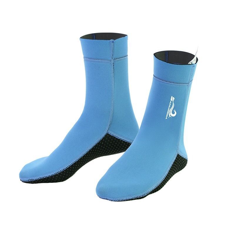 unisex diving socks, 3MM neoprene socks, mid-calf diving socks, hook-and-loop diving socks, water sports socks, diving snorkeling socks, beach volleyball socks, Australia diving gear, neoprene socks for men and women - Cyan - Size M