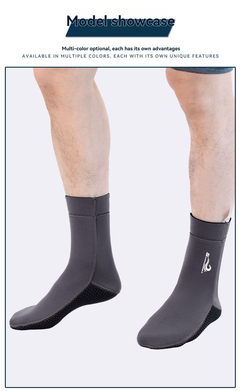 unisex diving socks, 3MM neoprene socks, mid-calf diving socks, hook-and-loop diving socks, water sports socks, diving snorkeling socks, beach volleyball socks, Australia diving gear, neoprene socks for men and women - Gray - Size S