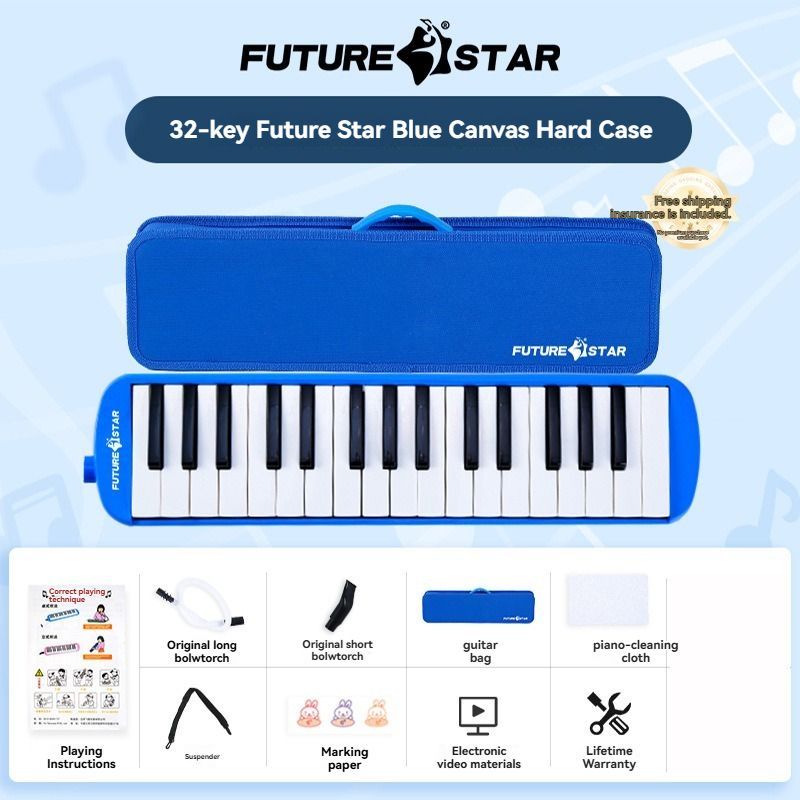 32-key melodica, student melodica, children melodica, beginner musical instrument, classroom instrument, melodica with blow-tube, melodica with mouthpiece, kids keyboard harmonica, school music supply, melodica for kids Australia - Black - Size 32