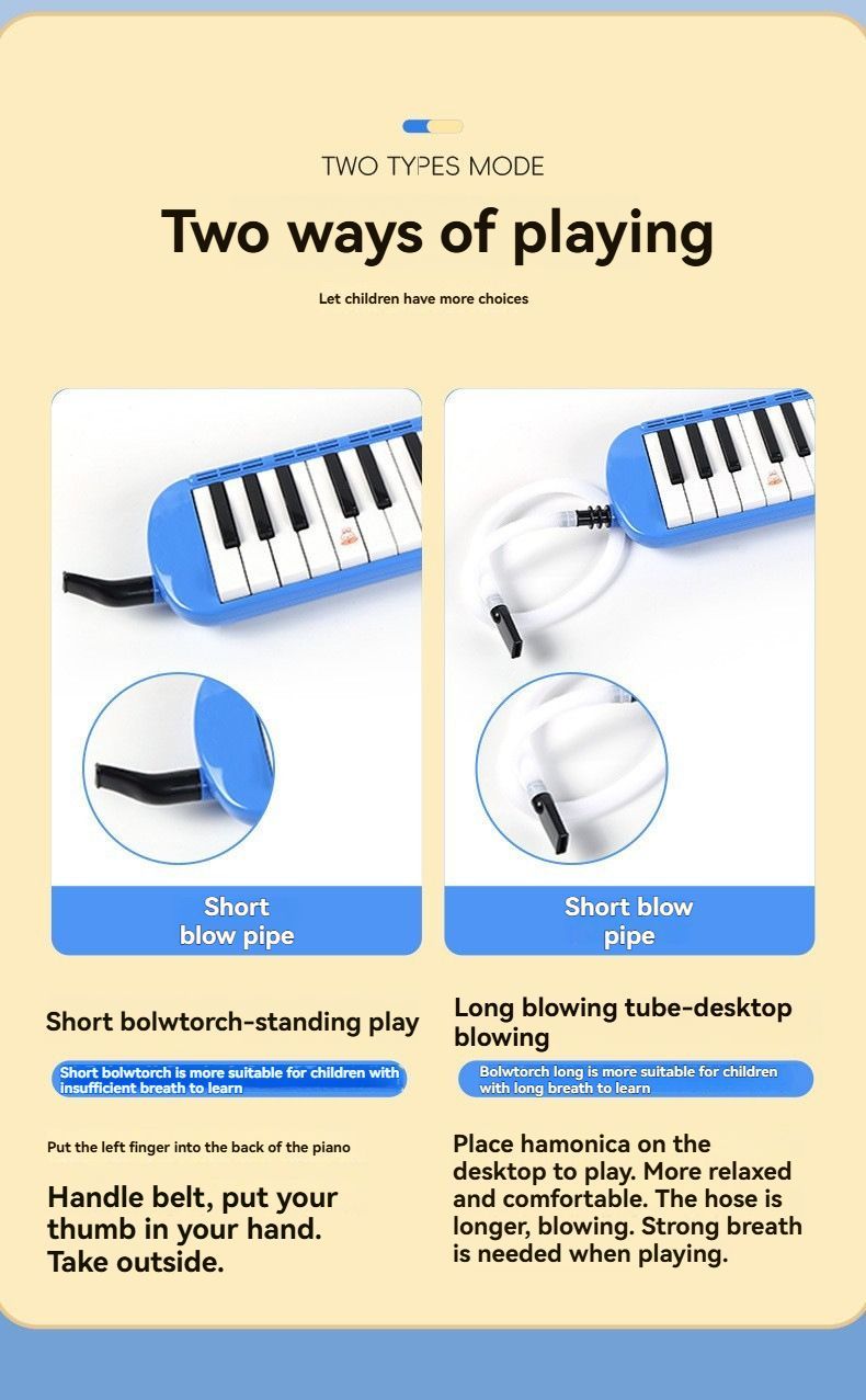 37-key mouth blown pipe, classroom musical instrument, blowing nozzle, base support, drainage function, Australian music education, classroom pipe with drainage, easy play wind instrument - Blue - Size 37