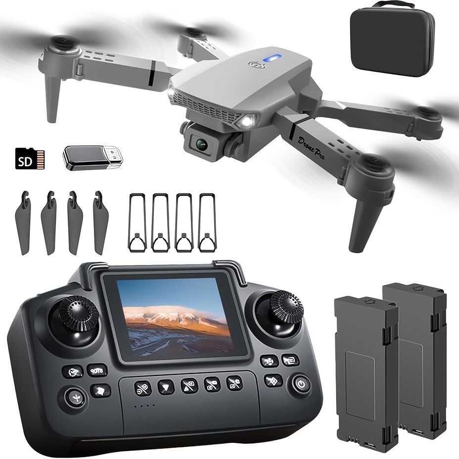 S2 MAX drone, dual-camera drone, upgraded remote control, ESC camera, long-lasting battery, 360° intelligent infrared flight, flying toy, drone gift, beginner drone, FPV drone - Black - Size Three batteries