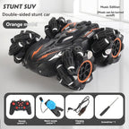 2.4G remote control car, electric stunt car, drifting car, spray function, kids toy car, double-sided stunt car, watch remote control, outdoor RC toy, rechargeable toy car - black and blue - Size Dual-control