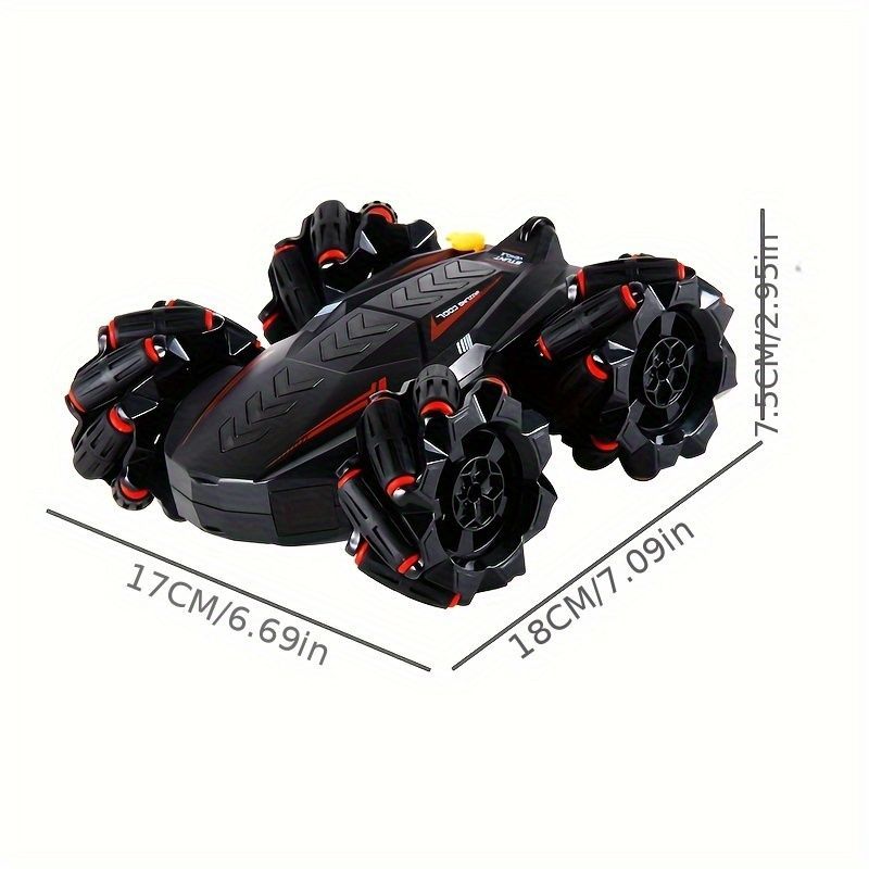 2.4G remote control car, electric stunt car, drifting car, spray function, kids toy car, double-sided stunt car, watch remote control, outdoor RC toy, rechargeable toy car - black and blue - Size Dual-control