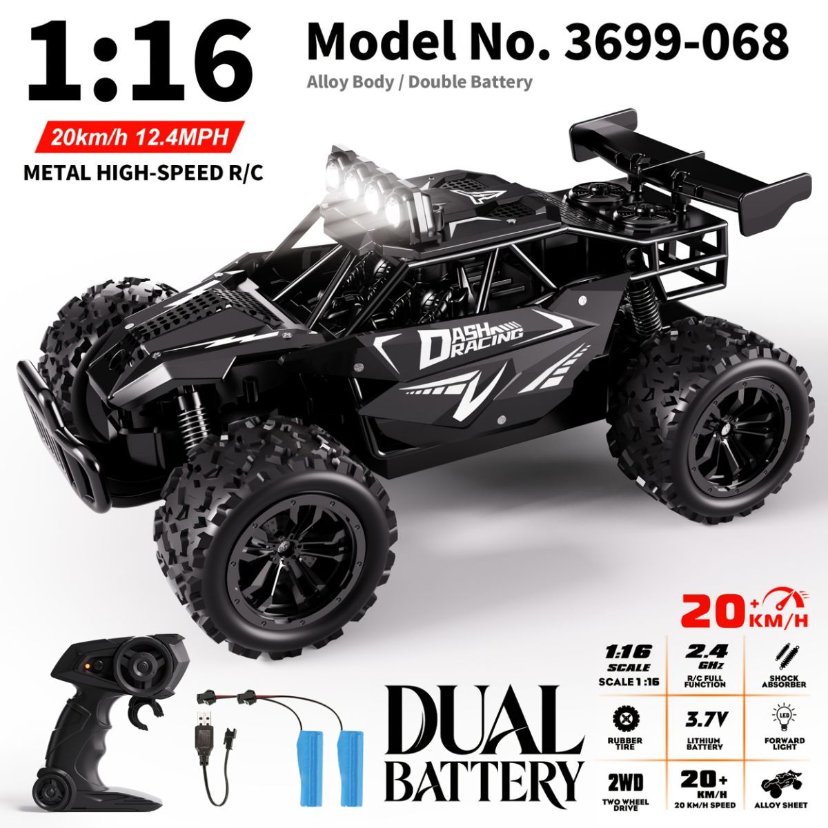 1:16 metal RC car, high-speed drifting, off-road racing car, boys toy car, 2.4GHz remote control, outdoor play toy, drift car, remote control car for kids, Australian toy - Black - Size variable speed