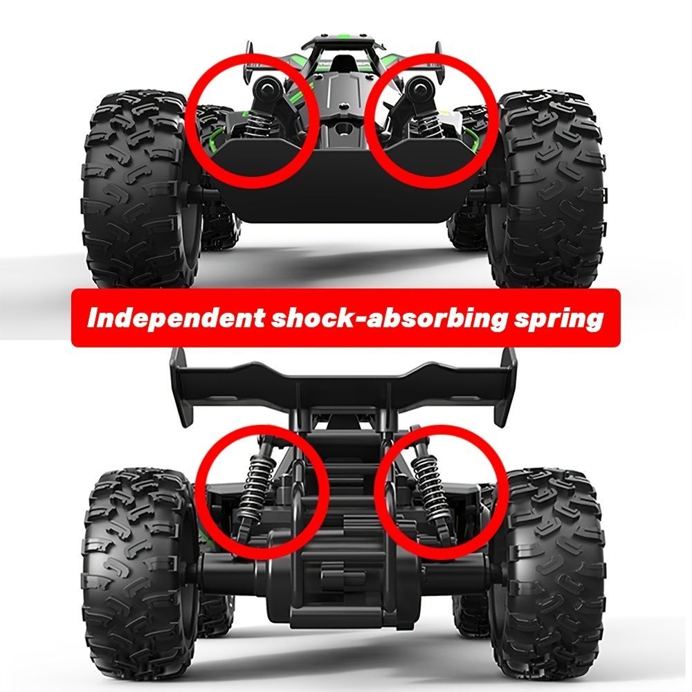 2.4G remote control car, high-speed off-road car, remote control toy for kids, four-wheel drive car, RC car with lights, outdoor toy Australia, gift for kids - Green - Size Dual-batteries