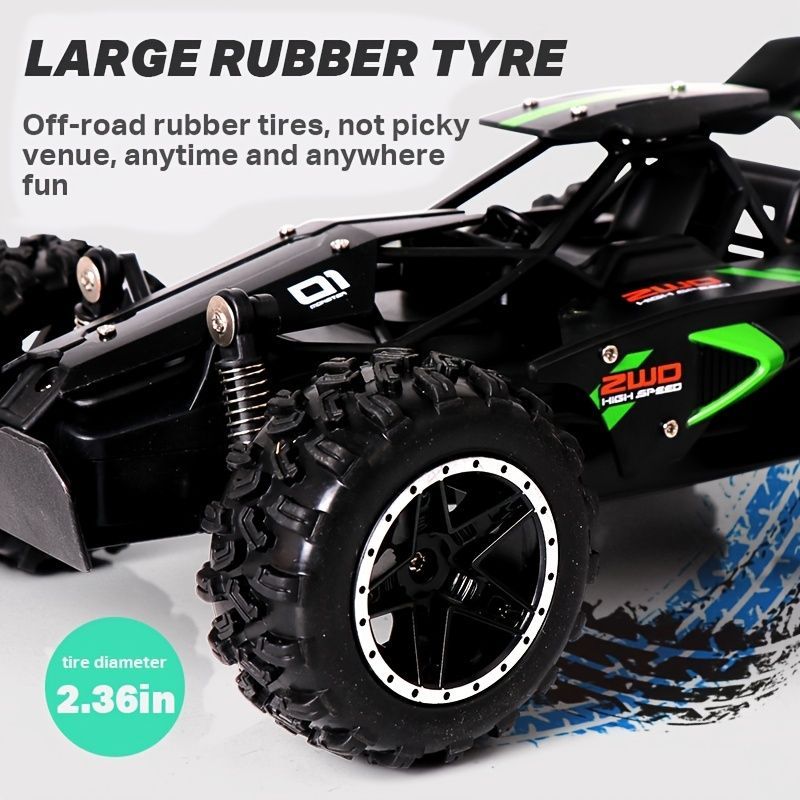 2.4G remote control car, high-speed off-road car, remote control toy for kids, four-wheel drive car, RC car with lights, outdoor toy Australia, gift for kids - Turquoise - Size Three-electric systems
