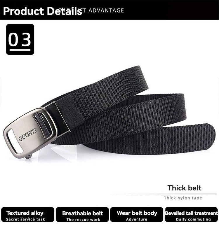men's belt, outdoor sports belt, canvas belt, alloy automatic buckle, men's accessory, Australian belt, automatic belt men, casual belt, durable belt, travel belt - Black - Size 120cm-47.2in