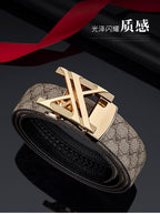 men's belt, genuine leather belt, alloy buckle belt, all-matching belt, premium men's accessories, Australian men's fashion, casual belt, formal belt, leather accessories - Golden Khaki - Size 120cm-47.2in