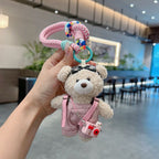 cute teddy bear keychain, plush teddy bear, teddy bear with goggles, teddy bear overalls, fashion keychain, bag charm, cute accessories - Blue - Size 1