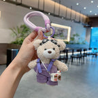 cute teddy bear keychain, plush teddy bear, teddy bear with goggles, teddy bear overalls, fashion keychain, bag charm, cute accessories - Light Brown - Size 1
