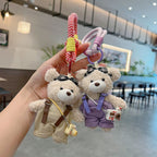 cute teddy bear keychain, plush teddy bear, teddy bear with goggles, teddy bear overalls, fashion keychain, bag charm, cute accessories - Light Brown - Size 1