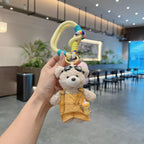 cute teddy bear keychain, plush teddy bear, teddy bear with goggles, teddy bear overalls, fashion keychain, bag charm, cute accessories - Pink - Size 1