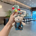 cute teddy bear keychain, plush teddy bear, teddy bear with goggles, teddy bear overalls, fashion keychain, bag charm, cute accessories - Pink - Size 1