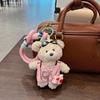 cute teddy bear keychain, plush teddy bear, teddy bear with goggles, teddy bear overalls, fashion keychain, bag charm, cute accessories - Purple - Size 1