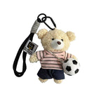 teddy bear keychain, soccer keychain, striped t-shirt keychain, car keychain, bag charm, plush keychain, sports accessory, gift for soccer fans, trendy keychain, cute keyring - Black - Size 1