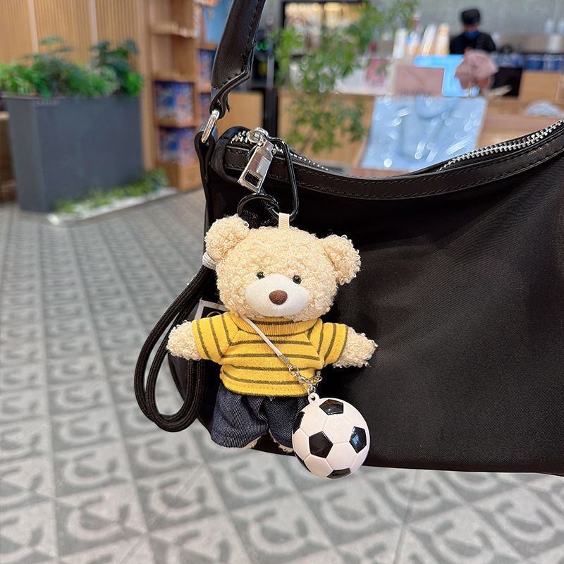 teddy bear keychain, soccer keychain, striped t-shirt keychain, car keychain, bag charm, plush keychain, sports accessory, gift for soccer fans, trendy keychain, cute keyring - Black - Size 1