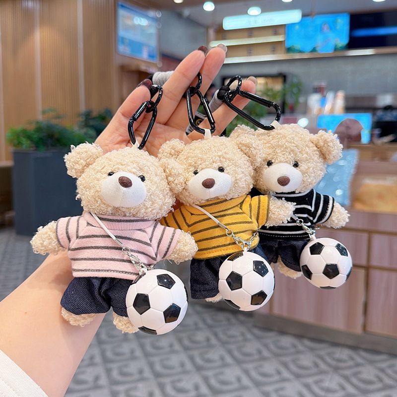 teddy bear keychain, soccer keychain, striped t-shirt keychain, car keychain, bag charm, plush keychain, sports accessory, gift for soccer fans, trendy keychain, cute keyring - Black - Size 1