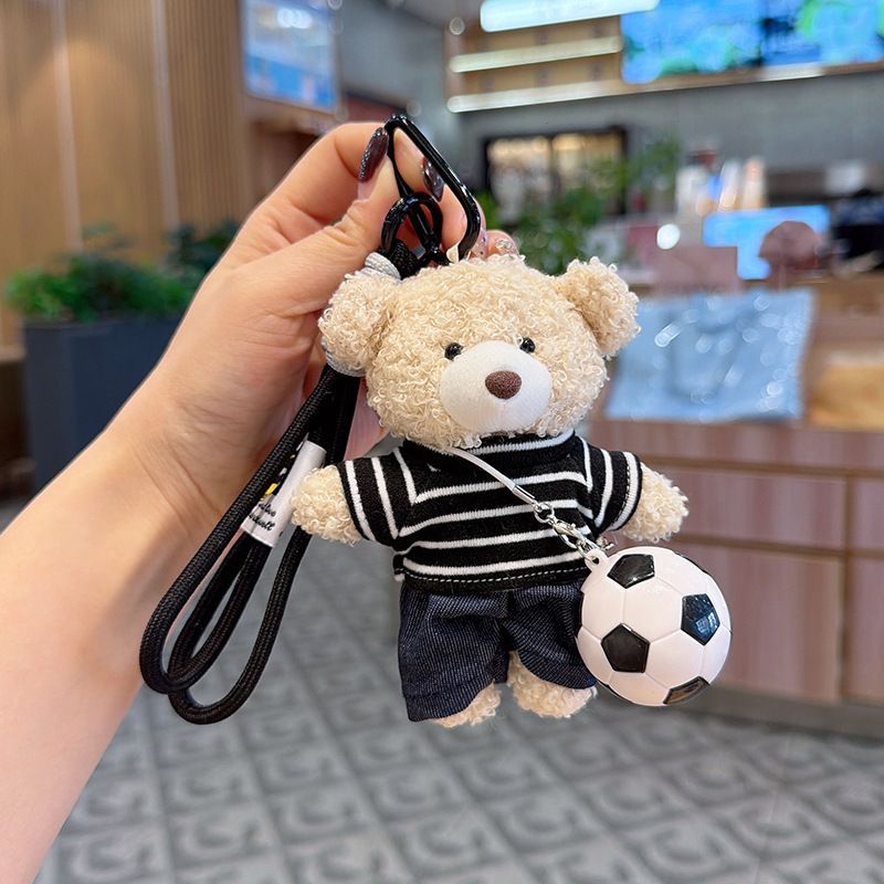 teddy bear keychain, soccer keychain, striped t-shirt keychain, car keychain, bag charm, plush keychain, sports accessory, gift for soccer fans, trendy keychain, cute keyring - Pink - Size 1
