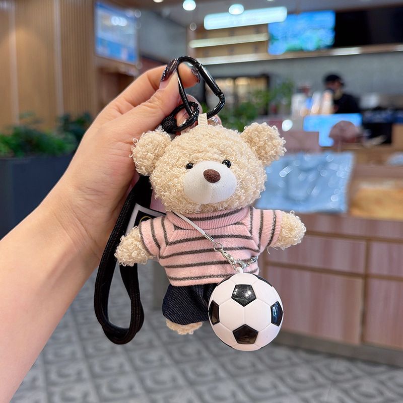 teddy bear keychain, soccer keychain, striped t-shirt keychain, car keychain, bag charm, plush keychain, sports accessory, gift for soccer fans, trendy keychain, cute keyring - Yellow - Size 1