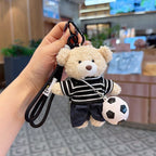 teddy bear keychain, soccer keychain, striped t-shirt keychain, car keychain, bag charm, plush keychain, sports accessory, gift for soccer fans, trendy keychain, cute keyring - Yellow - Size 1