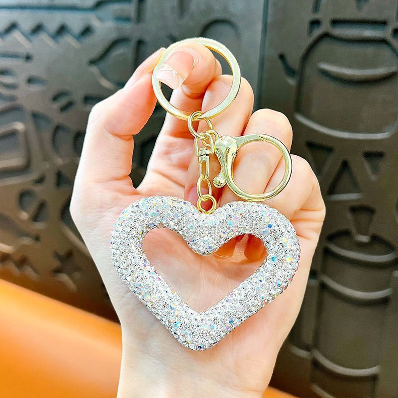 red heart keychain, hollowed-out clay keychain, full diamond keychain, car key accessory, women's fashion accessory, Australian fashion, gift for her, sparkly keychain, clay keyring - Gold - Size Simple buckle
