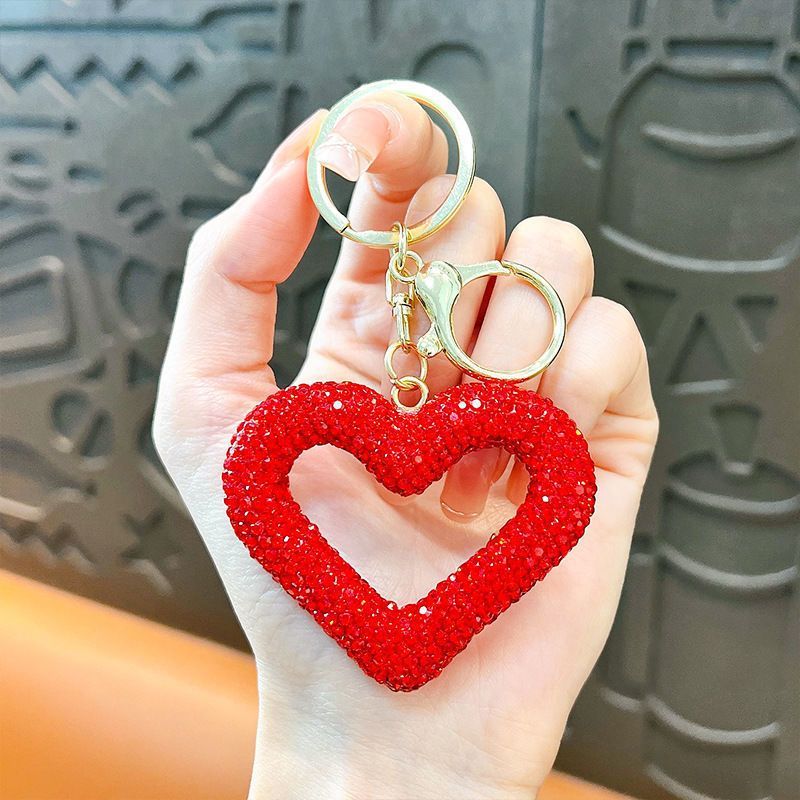 red heart keychain, hollowed-out clay keychain, full diamond keychain, car key accessory, women's fashion accessory, Australian fashion, gift for her, sparkly keychain, clay keyring - Gold - Size White diamond leather cord