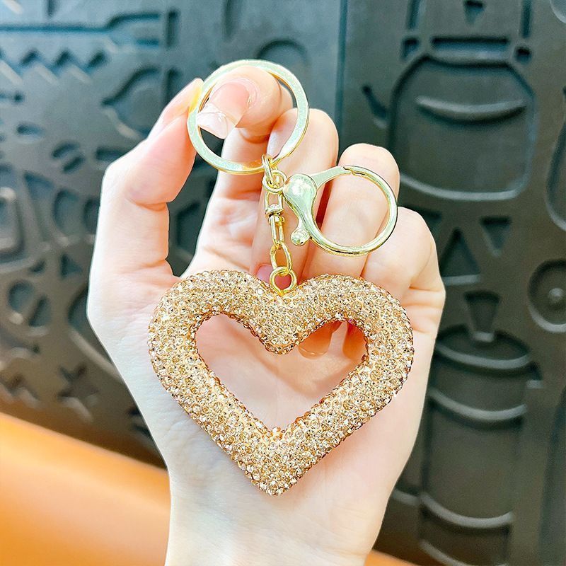 red heart keychain, hollowed-out clay keychain, full diamond keychain, car key accessory, women's fashion accessory, Australian fashion, gift for her, sparkly keychain, clay keyring - Gold - Size White diamond leather cord