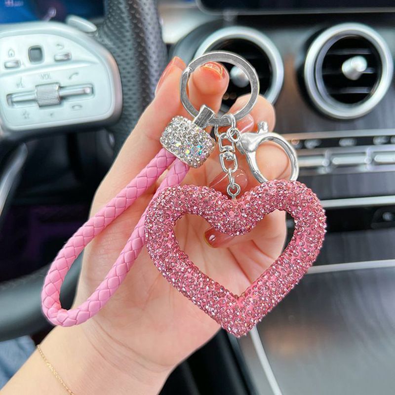 red heart keychain, hollowed-out clay keychain, full diamond keychain, car key accessory, women's fashion accessory, Australian fashion, gift for her, sparkly keychain, clay keyring - Gold - Size White diamond leather cord