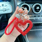 red heart keychain, hollowed-out clay keychain, full diamond keychain, car key accessory, women's fashion accessory, Australian fashion, gift for her, sparkly keychain, clay keyring - Pink - Size Simple buckle