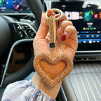 red heart keychain, hollowed-out clay keychain, full diamond keychain, car key accessory, women's fashion accessory, Australian fashion, gift for her, sparkly keychain, clay keyring - Pink - Size Simple buckle