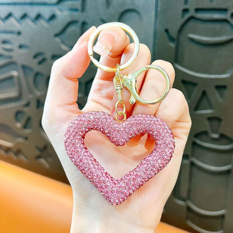 red heart keychain, hollowed-out clay keychain, full diamond keychain, car key accessory, women's fashion accessory, Australian fashion, gift for her, sparkly keychain, clay keyring - Red - Size White diamond leather cord