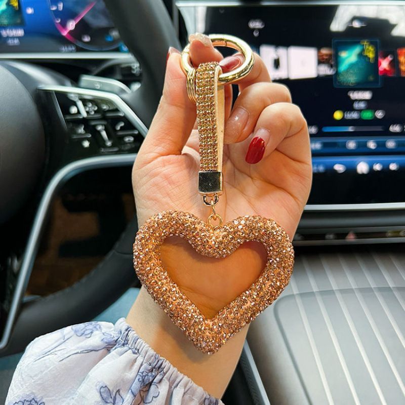 red heart keychain, hollowed-out clay keychain, full diamond keychain, car key accessory, women's fashion accessory, Australian fashion, gift for her, sparkly keychain, clay keyring - Red - Size White diamond leather cord