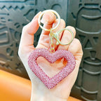 red heart keychain, hollowed-out clay keychain, full diamond keychain, car key accessory, women's fashion accessory, Australian fashion, gift for her, sparkly keychain, clay keyring - White - Size Fully - studded leather cord