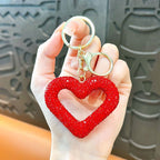 red heart keychain, hollowed-out clay keychain, full diamond keychain, car key accessory, women's fashion accessory, Australian fashion, gift for her, sparkly keychain, clay keyring - White - Size White diamond leather cord
