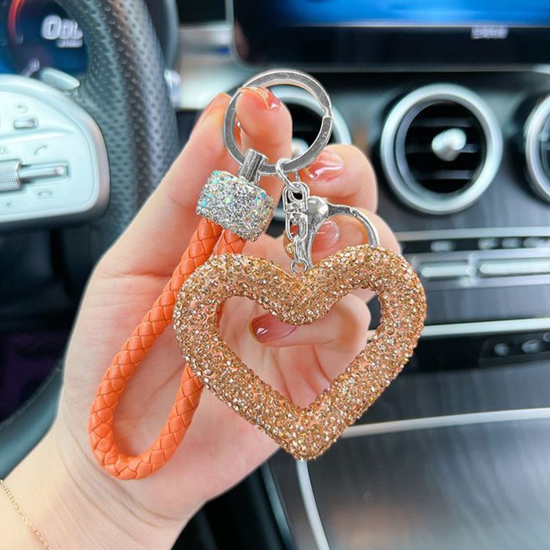 red heart keychain, hollowed-out clay keychain, full diamond keychain, car key accessory, women's fashion accessory, Australian fashion, gift for her, sparkly keychain, clay keyring - White - Size White diamond leather cord